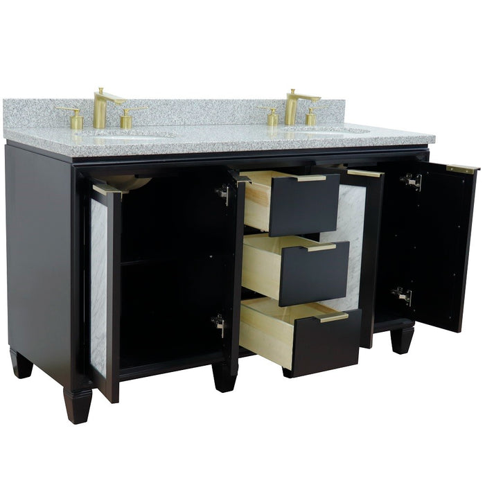 Bellaterra Home Trento 61" Double sink vanity in Black finish with Gray granite and oval sink