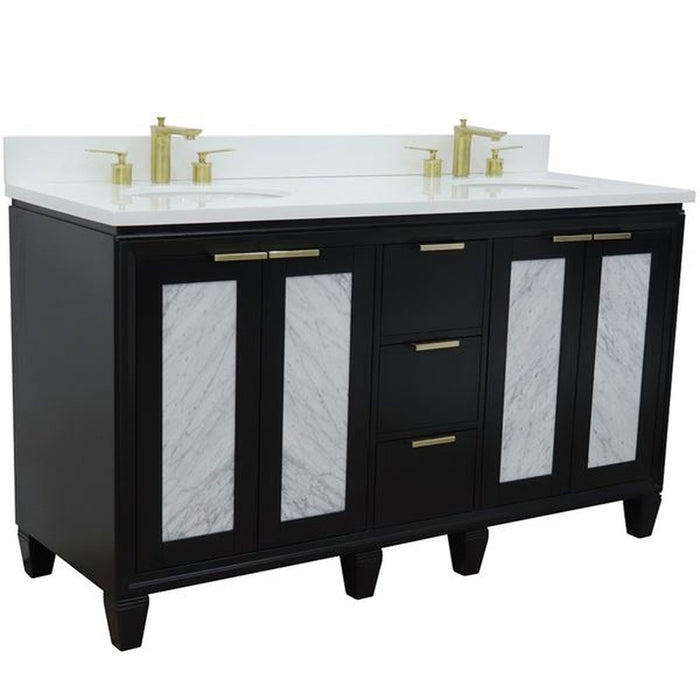 Bellaterra Home Trento 61" Double sink vanity in Black finish with White quartz and oval sink