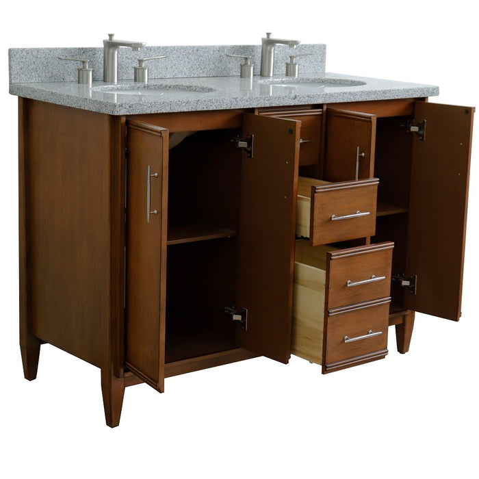 Bellaterra Home MCM 49" Double sink vanity in Walnut finish with Gray granite and oval sink