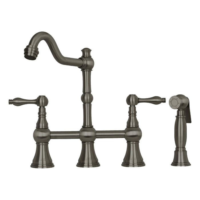 Two-Handles Copper Bridge Kitchen Faucet with Side Sprayer - AK96718C