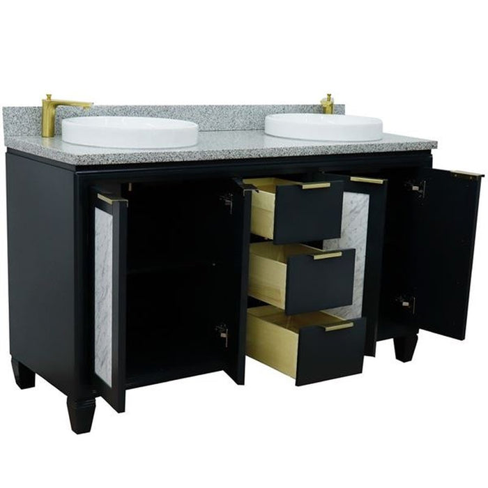 Bellaterra Home Trento 61" Double sink vanity in Dark Gray finish with Gray granite and round sink