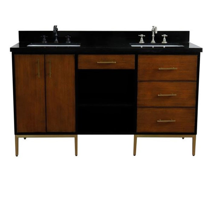 Bellaterra Home Imola 61" Double sink vanity in Walnut and Black finish and Black galaxy granite and rectangle sink