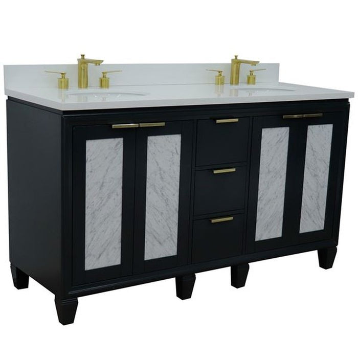 Bellaterra Home Trento 61" Double sink vanity in Dark Gray finish with White quartz and oval sink