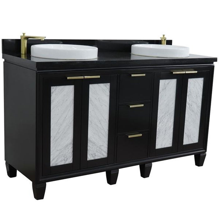 Bellaterra Home Trento 61" Double sink vanity in Black finish with Black galaxy granite and round sink