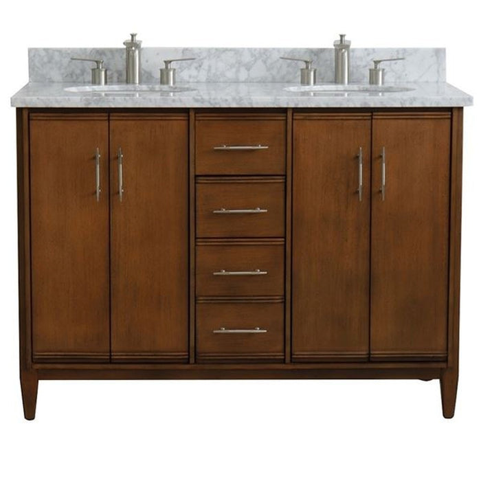 Bellaterra Home MCM 49" Double sink vanity in Walnut finish with White Carrara marble and oval sink