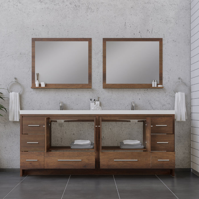 Sortino 84" Modern Bathroom Vanity in Rosewood