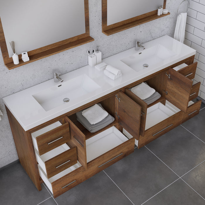 Sortino 84" Modern Bathroom Vanity in Rosewood