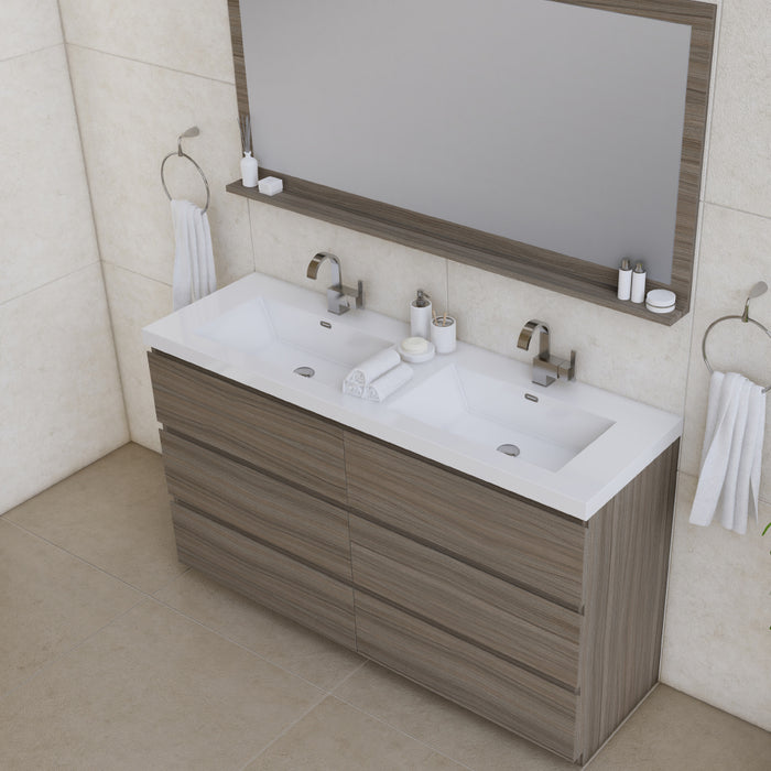 Alya Bath Paterno 60" Double Modern Freestanding Bathroom Vanity in Gray