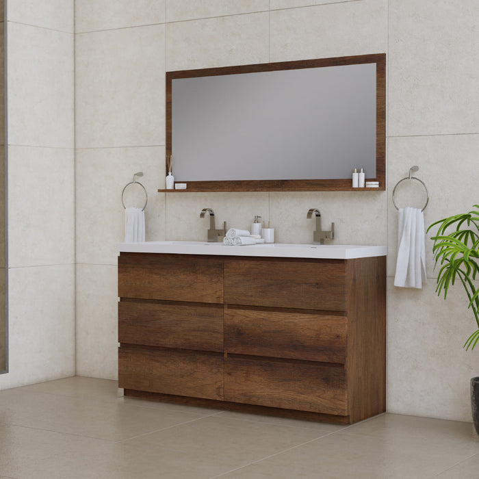 Alya Bath Paterno 60" Double Modern Wall Mounted Bathroom Vanity in Rosewood