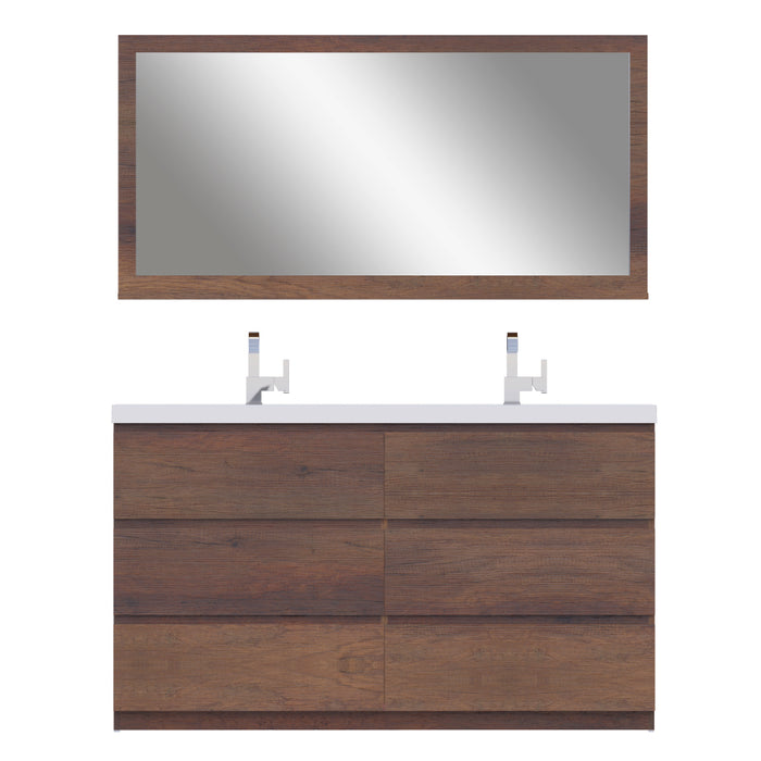 Alya Bath Paterno 60" Double Modern Wall Mounted Bathroom Vanity in Rosewood