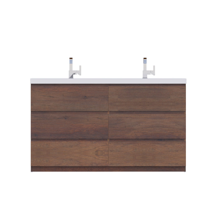 Alya Bath Paterno 60" Double Modern Wall Mounted Bathroom Vanity in Rosewood