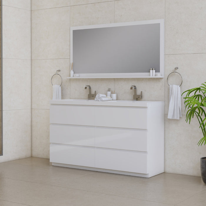 Alya Bath Paterno 60" Double Modern Freestanding Bathroom Vanity in White