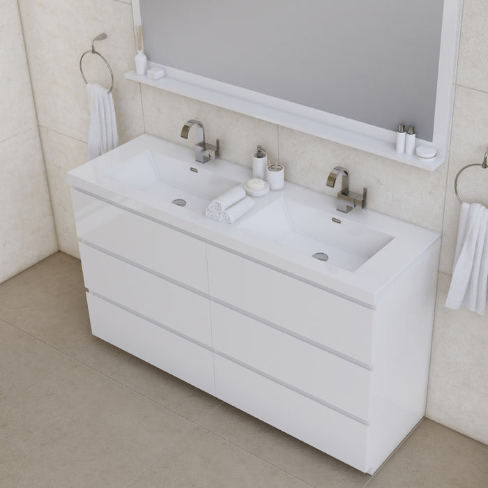 Alya Bath Paterno 60" Double Modern Freestanding Bathroom Vanity in White