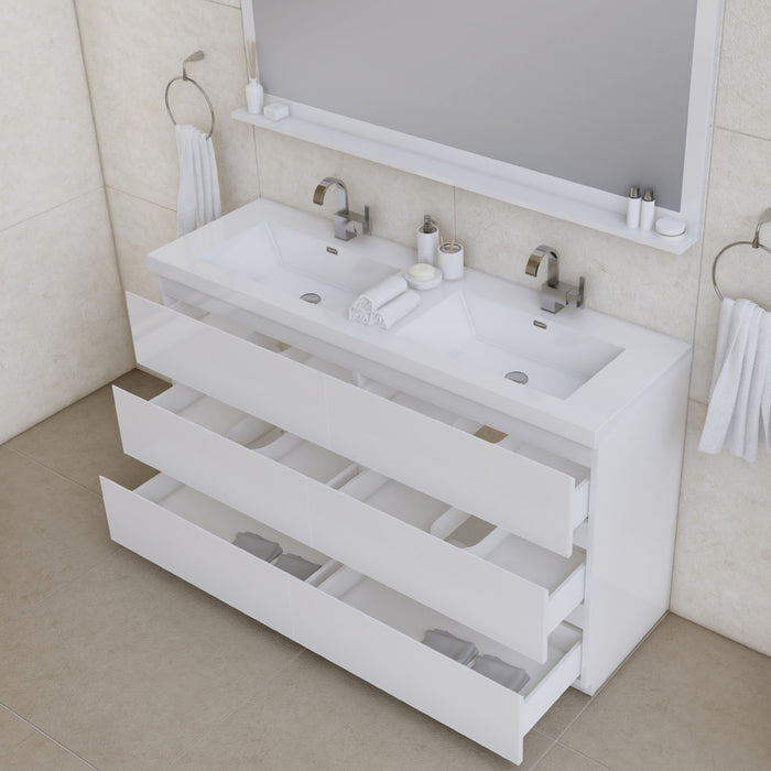 Alya Bath Paterno 60" Double Modern Freestanding Bathroom Vanity in White