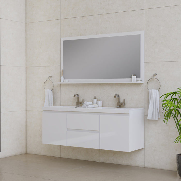 Alya Bath Paterno 60" Double Modern Wall Mounted Bathroom Vanity in White