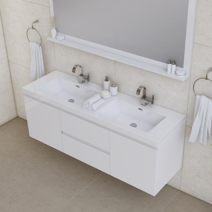 Alya Bath Paterno 60" Double Modern Wall Mounted Bathroom Vanity in White