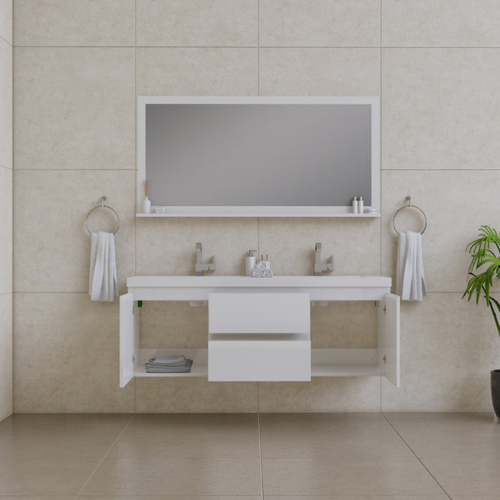 Alya Bath Paterno 60" Double Modern Wall Mounted Bathroom Vanity in White