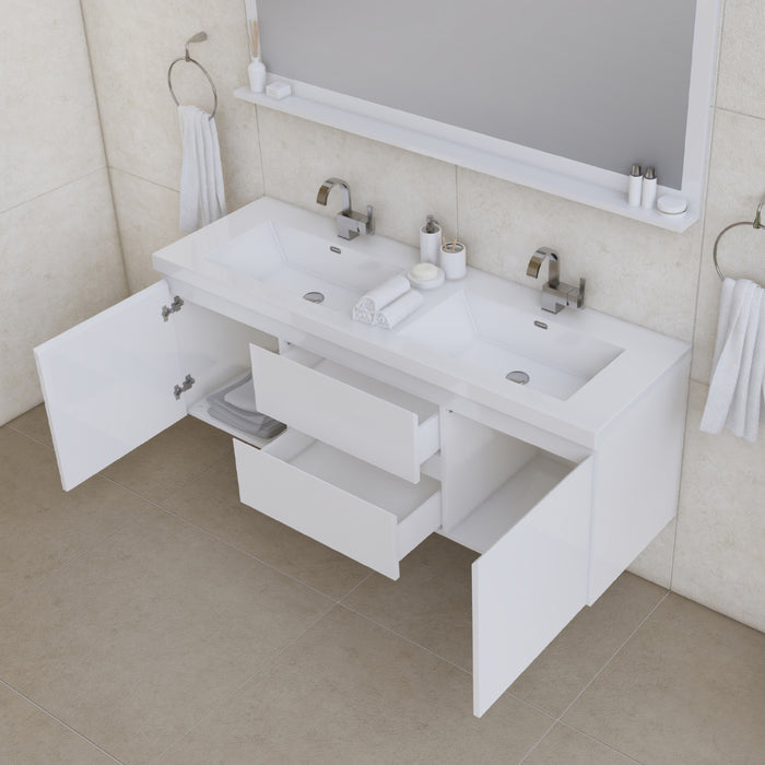 Alya Bath Paterno 60" Double Modern Wall Mounted Bathroom Vanity in White