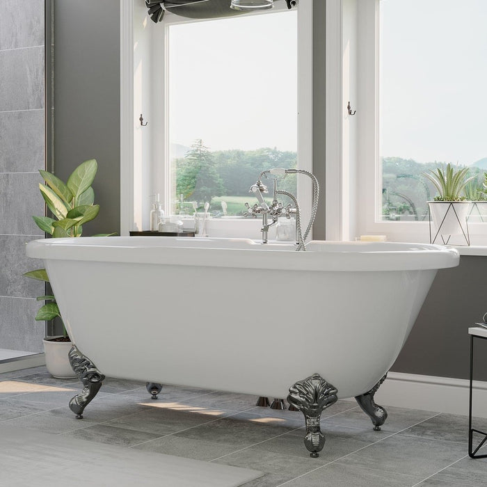 Cambridge Plumbing Acrylic Double Ended Clawfoot Soaking Tub with Faucet Drillings and Polished Chrome Feet 70Inch ADE-DH-CP