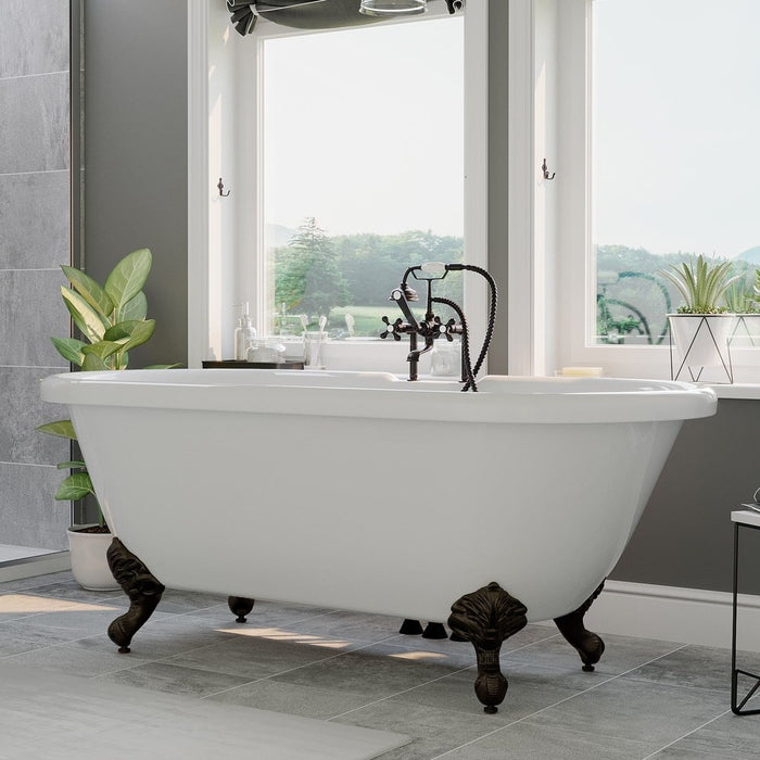 Cambridge Plumbing Acrylic Double Ended Clawfoot Soaking  Tub with Faucet Drillings and Oil Rubbed Bronze Feet 70Inch ADE-DH-ORB