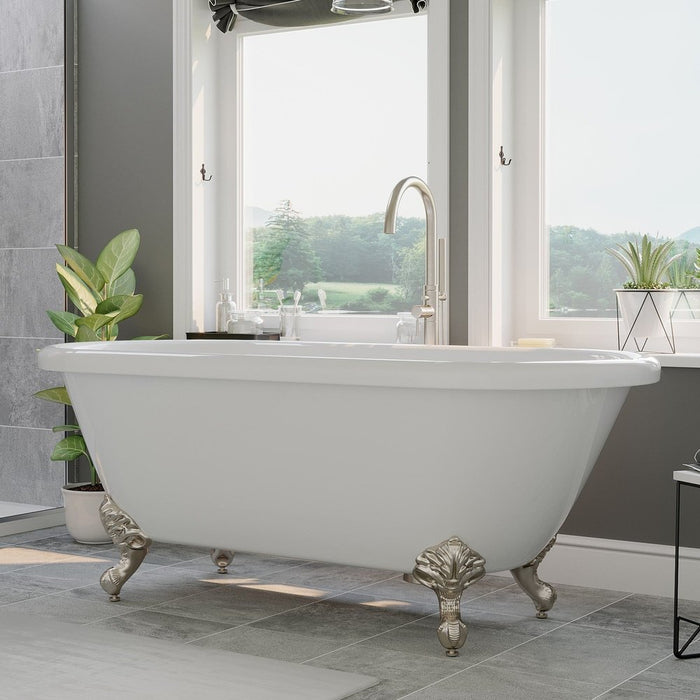 Cambridge Plumbing Acrylic Double Ended Clawfoot Soaking Tub with continuous rim and Brushed Nickel Feet 70Inch ADE-NH-BN