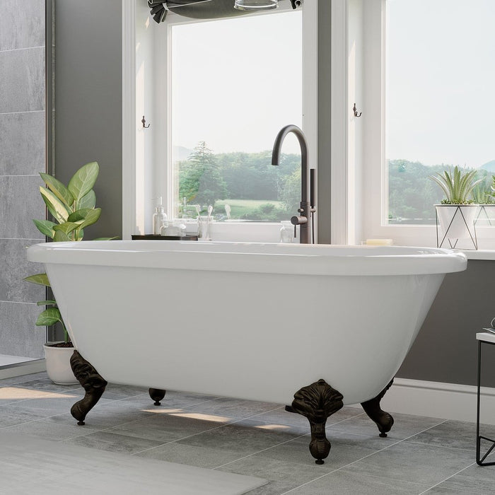 Cambridge Plumbing Acrylic Double Ended Clawfoot Soaking Tub with continuous rim and Oil Rubbed Bronze Feet 70Inch ADE-NH-ORB