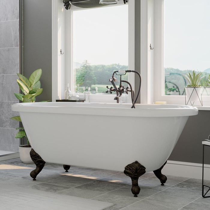 Cambridge Plumbing Acrylic Double Ended Clawfoot Bathtub With Continuous Rim and Complete Oil Rubbed Bronze Plumbing Package 60Inch ADE60-398463-PKG-ORB-NH