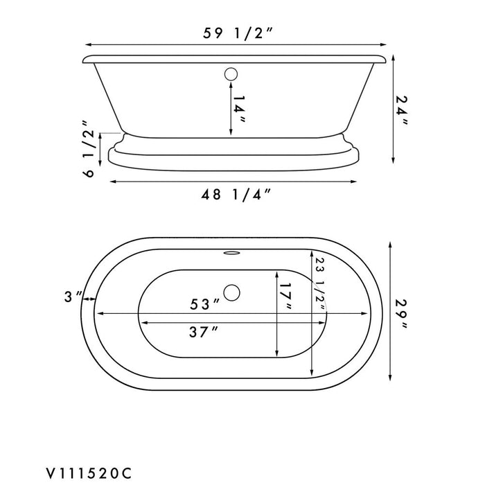 Cambridge Plumbing Acrylic Double Ended Pedestal Bathtub with Contiuous Rim and Complete Polished Chrome Plumbing Package 60Inch ADEP60-398463-PKG-CP-NH