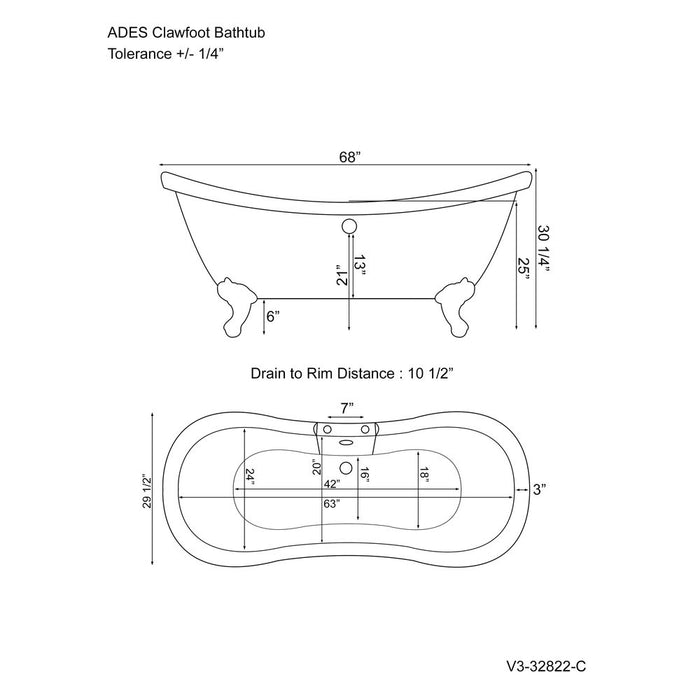 Cambridge Plumbing Acrylic Double Slipper Clawfoot Bathtub and Complete Brushed Nickel Plumbing Package 69Inch ADES-463D-2-PKG-BN-7DH