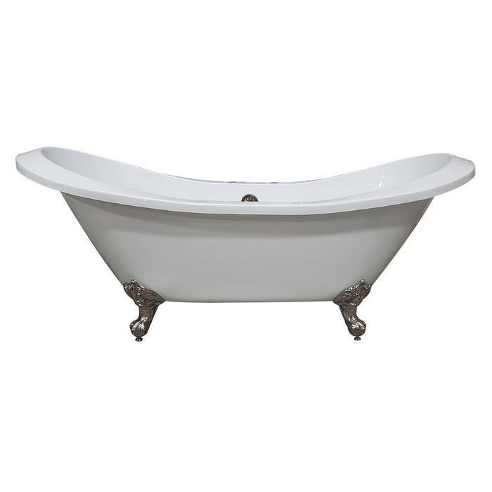 Cambridge Plumbing Extra Large Acrylic Double Slipper Clawfoot Tub, Brushed Nickel Feet and Deck Mount Faucet Holes 73Inch ADESXL-DH-BN