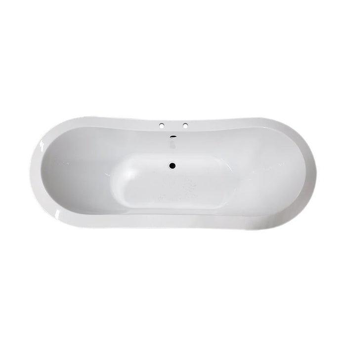 Cambridge Plumbing Extra Large Acrylic Double Slipper Clawfoot Tub, Brushed Nickel Feet and Deck Mount Faucet Holes 73Inch ADESXL-DH-BN