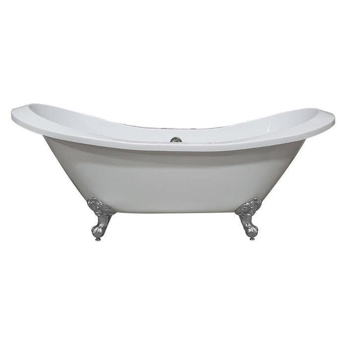 Cambridge Plumbing Extra Large Acrylic Double Slipper Clawfoot Tub, Polished Chrome Feet and Deck Mount Faucet Holes 73Inch ADESXL-DH-CP