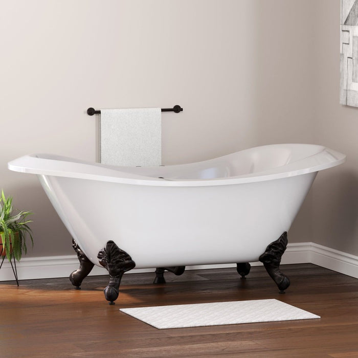 Cambridge Plumbing Extra Large Acrylic Double Slipper Clawfoot Tub, Oil Rubbe Bronze Feet and Deck Mount Faucet Holes 73Inch ADESXL-DH-ORB