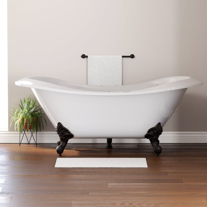 Cambridge Plumbing Extra Large Acrylic Double Slipper Clawfoot Tub, Oil Rubbe Bronze Feet and Deck Mount Faucet Holes 73Inch ADESXL-DH-ORB