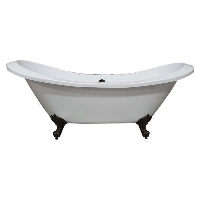 Cambridge Plumbing Extra Large Acrylic Double Slipper Clawfoot Tub, Oil Rubbe Bronze Feet and Deck Mount Faucet Holes 73Inch ADESXL-DH-ORB