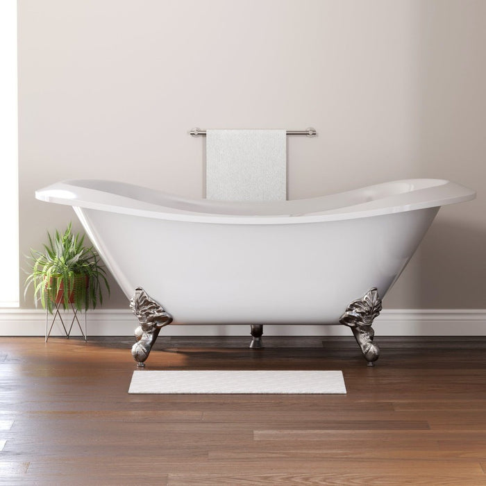 Cambridge Plumbing Extra Large Acrylic Double Slipper Clawfoot Tub, Brushed Nickel Feet and Continuous Rim 73Inch ADESXL-NH-BN