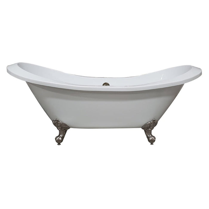 Cambridge Plumbing Extra Large Acrylic Double Slipper Clawfoot Tub, Brushed Nickel Feet and Continuous Rim 73Inch ADESXL-NH-BN