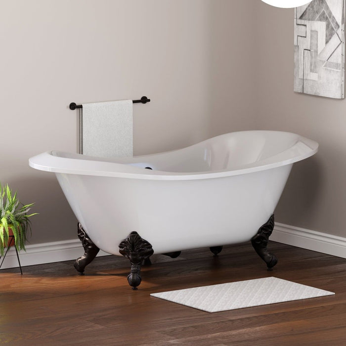 Cambridge Plumbing Extra Large Acrylic Double Slipper Clawfoot Tub, Oil Rubbe Bronze Feet and Continuous Rim 73Inch ADESXL-NH-ORB