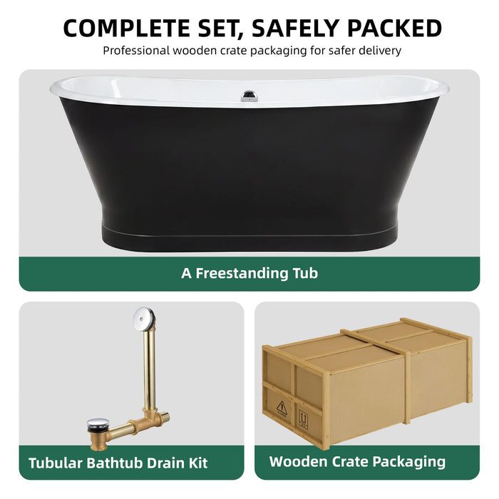 AKICON 67" Cast Iron Freestanding Bathtub, Drain and Overflow Kit Included