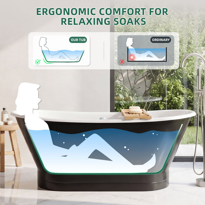 AKICON 67" Cast Iron Freestanding Bathtub, Drain and Overflow Kit Included