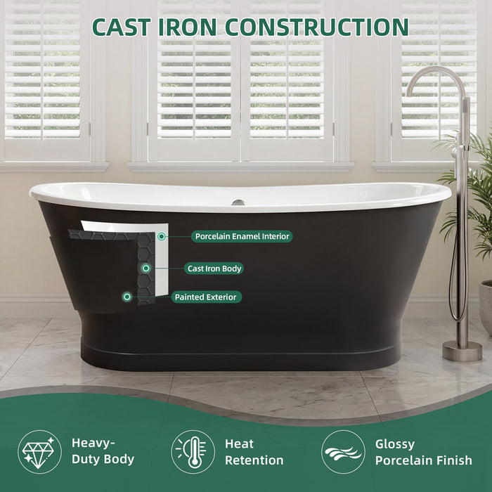 AKICON 67" Cast Iron Freestanding Bathtub, Drain and Overflow Kit Included