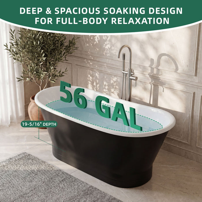 AKICON 67" Cast Iron Freestanding Bathtub, Drain and Overflow Kit Included