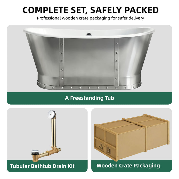 AKICON 67" Cast Iron Freestanding Bathtub, Drain and Overflow Kit Included