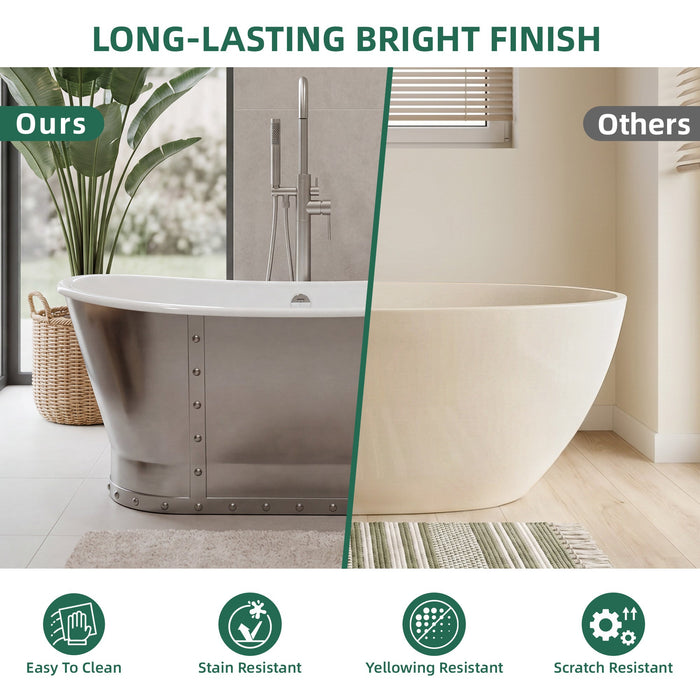 AKICON 67" Cast Iron Freestanding Bathtub, Drain and Overflow Kit Included