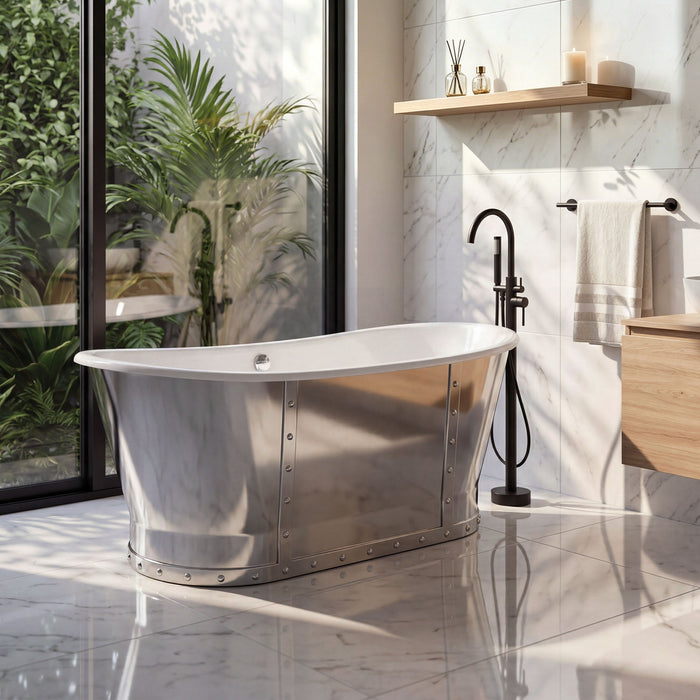 AKICON 67" Cast Iron Freestanding Bathtub, Drain and Overflow Kit Included