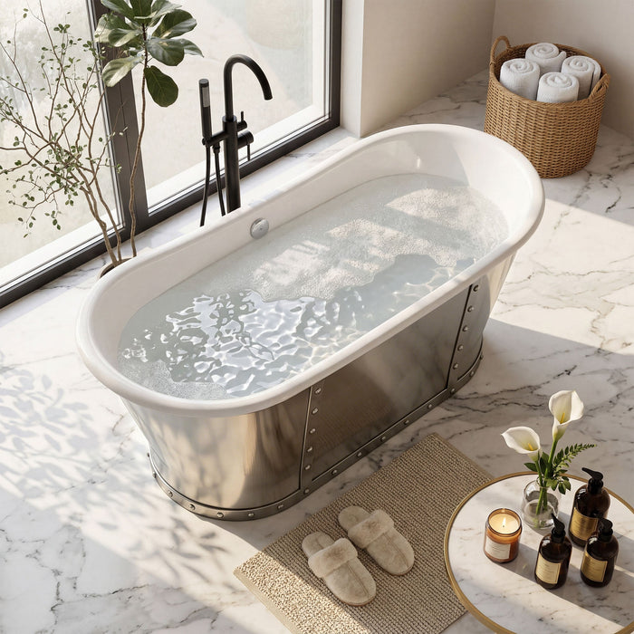 AKICON 67" Cast Iron Freestanding Bathtub, Drain and Overflow Kit Included
