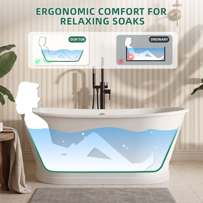 AKICON 67" Cast Iron Freestanding Bathtub, Drain and Overflow Kit Included