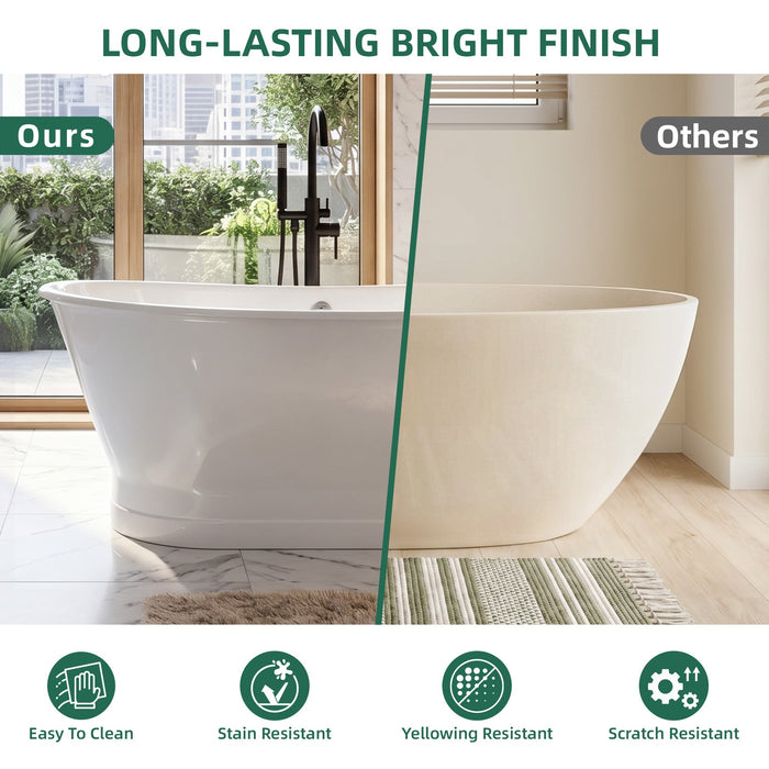 AKICON 67" Cast Iron Freestanding Bathtub, Drain and Overflow Kit Included