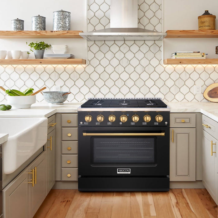 36" Slide-in Freestanding Professional Style Gas Range with 5.2 Cu. Ft. Oven, 6 Burners - AK-JK36A1-B
