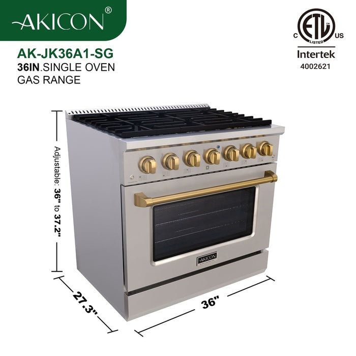 36" Slide-in Freestanding Professional Style Gas Range with 5.2 Cu. Ft. Oven, 6 Burners - AK-JK36A1-S